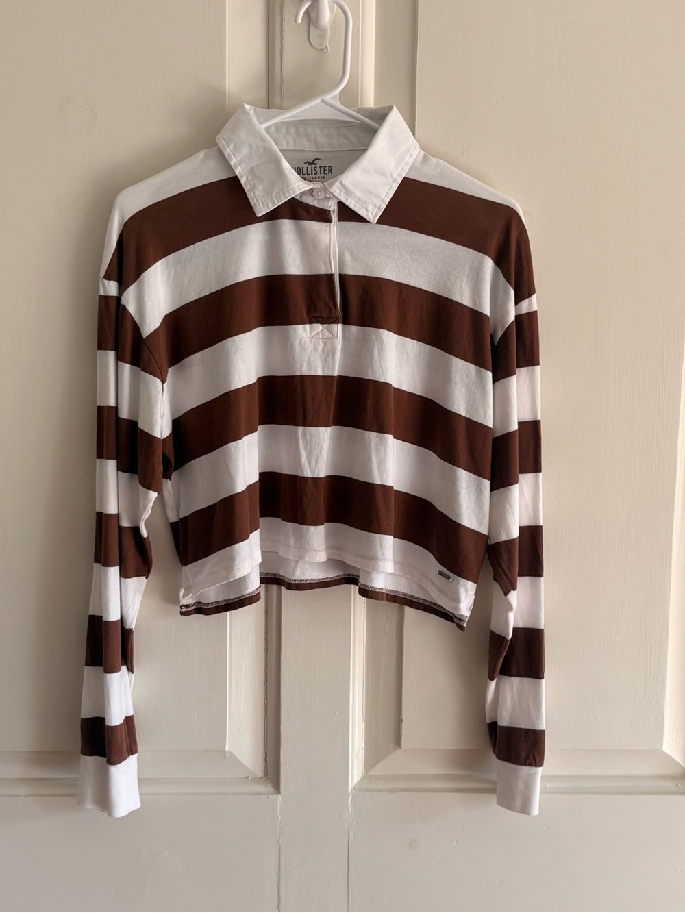 Hollister Brown & White T Striped Polo Crop Top size small